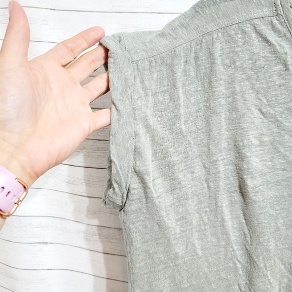 RAG & BONE 100% LINEN SLUB ROLLED CUFF TSHIRT-HEATHERED GREEN, SZ SMALL - Picture 5 of 8